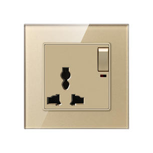 Tempered Glass  Socket F71B-Universal 3 Pin Socket With Switch With Indicator Light-Gold